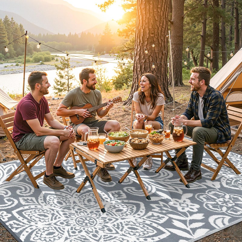 Findosom Waterproof Outdoor Rug 6' x 9' - Reversible Mandala Outdoor Plastic Straw Rug, Durable Foldable Patio Rug for RV, Deck, Balcony, Backyard, Picnic, Porch, Camping, Beach, Gray - Image 3