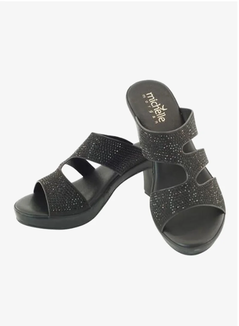Michelle Morgan Black 092-3095 Michelle Morgan Ladies Mid Heel Sandals 514ZD097 Black for Women | Best Price UAE