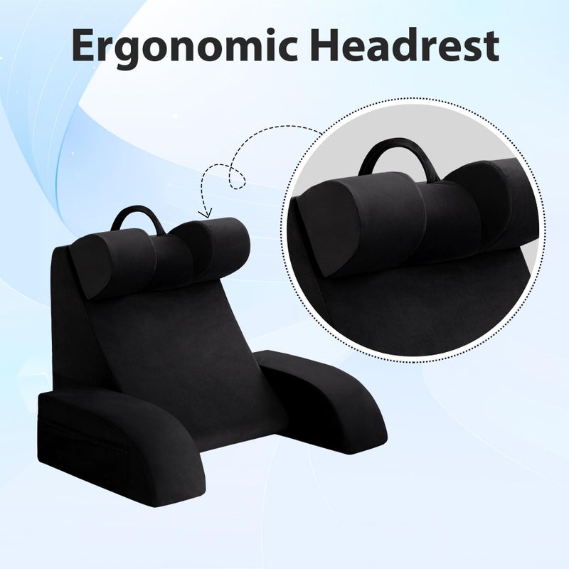Velorose Reading Pillow for Sitting in Bed Adult, Back Pillow for Bed Sitting up, Backrest Pillow with Arms, Back Support Pillows for Gaming Lounging Watching TV, Large 21" Black - Image 2