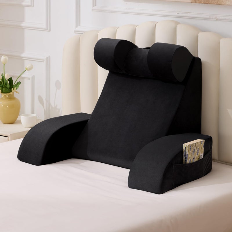Velorose Reading Pillow for Sitting in Bed Adult, Back Pillow for Bed Sitting up, Backrest Pillow with Arms, Back Support Pillows for Gaming Lounging Watching TV, Large 21" Black - Image 1