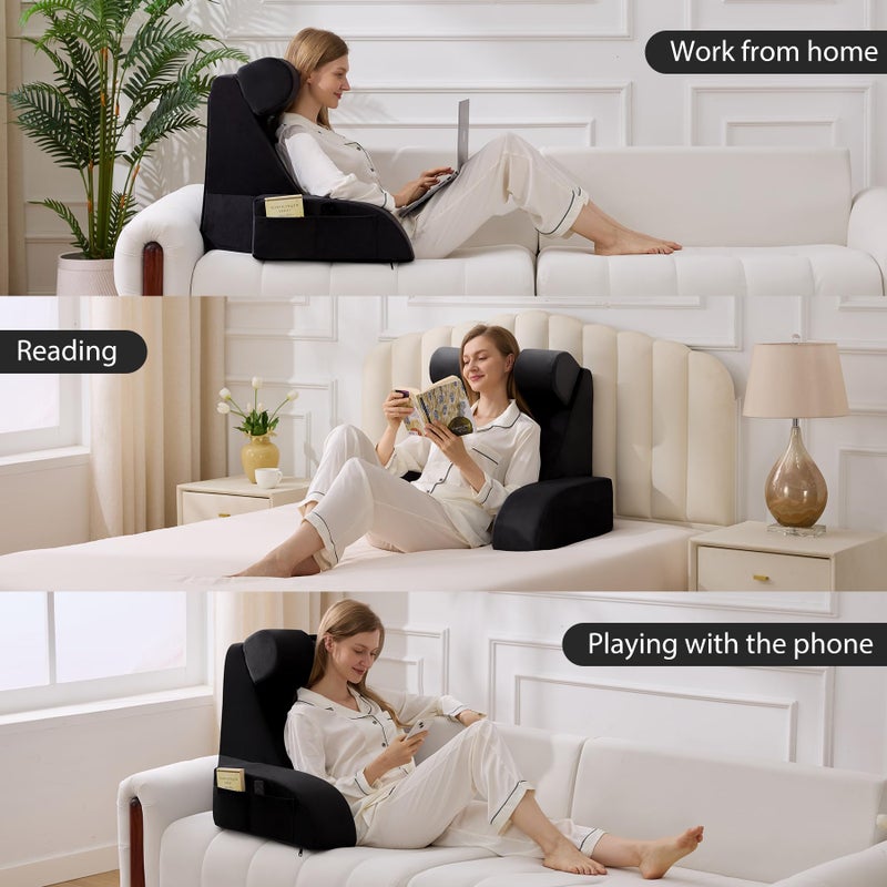 Velorose Reading Pillow for Sitting in Bed Adult, Back Pillow for Bed Sitting up, Backrest Pillow with Arms, Back Support Pillows for Gaming Lounging Watching TV, Large 21" Black - Image 4