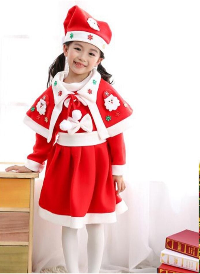 NIBEMINENT Christmas Children's Costume With Hat Girl Skirt Holiday Dress  - Image 2