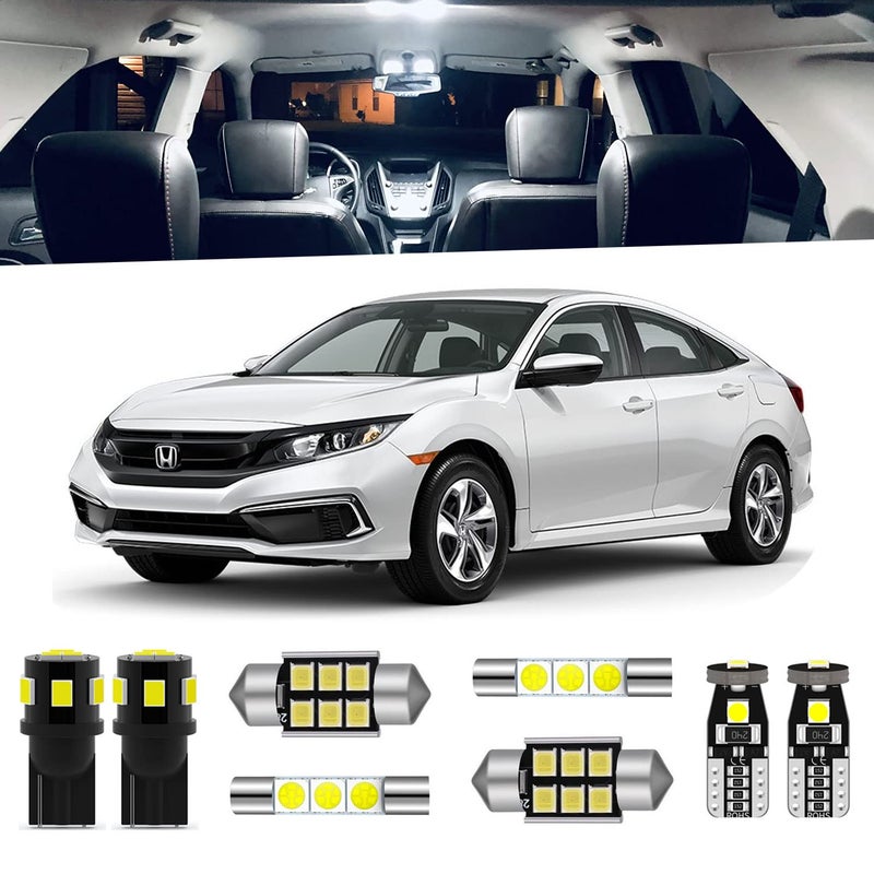 ENDPAGE 6Pieces Civic LED Interior Light Kit for Honda Civic 2016 2017 2018 2019 2020 2021 White 6000K Interior Map Dome Vanity Mirror Trunk LED Lighting Package  Install Tool