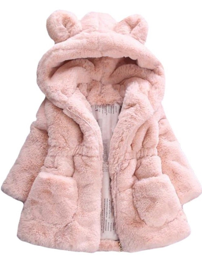 Mallimoda Girls Winter Warm Coats Ear Hooded Faux Fur Fleece Jacket, Pink, 5-6 Years - Image 1