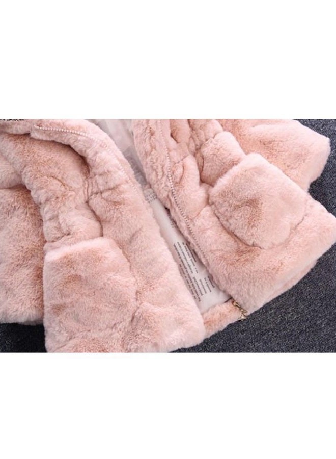 Mallimoda Girls Winter Warm Coats Ear Hooded Faux Fur Fleece Jacket, Pink, 5-6 Years - Image 4