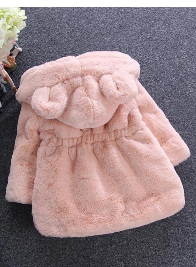 Mallimoda Girls Winter Warm Coats Ear Hooded Faux Fur Fleece Jacket, Pink, 5-6 Years - Image 2