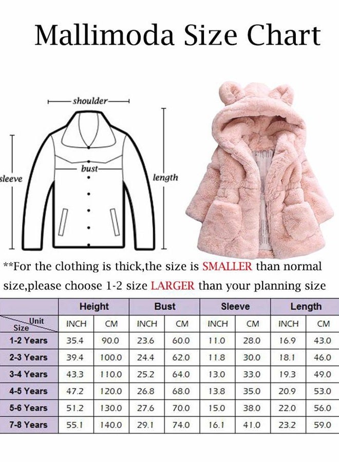 Mallimoda Girls Winter Warm Coats Ear Hooded Faux Fur Fleece Jacket, Pink, 5-6 Years - Image 3