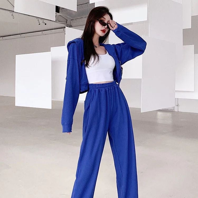 2024 Spring Autumn Waffle Hooded Jacket Pants Set Women Dark gray - Image 2