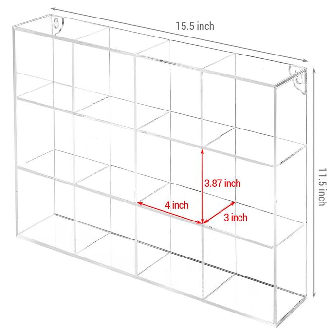 MyGift Wall Mounted Clear Acrylic Collectible Figure Display Case with 12 Compartments for Mini Toys, Crystals and Stone Showcase Shadow Box Shelf - Image 3