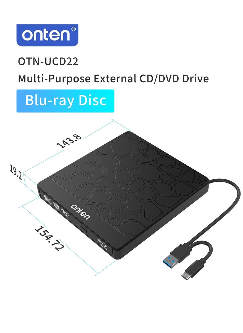 onten Onten OTN-UCD22 USB 3.0  and USB-C ports 6-in-1 external Blu-ray drive  - Image 4