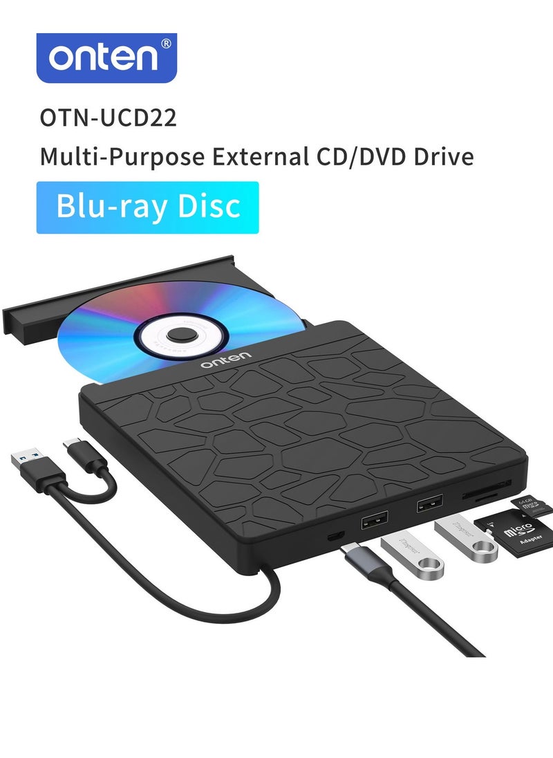 onten Onten OTN-UCD22 USB 3.0  and USB-C ports 6-in-1 external Blu-ray drive  - Image 1