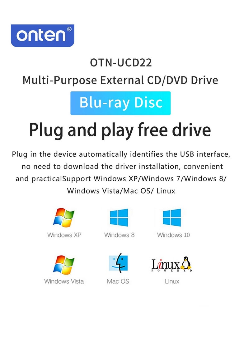 onten Onten OTN-UCD22 USB 3.0  and USB-C ports 6-in-1 external Blu-ray drive  - Image 2