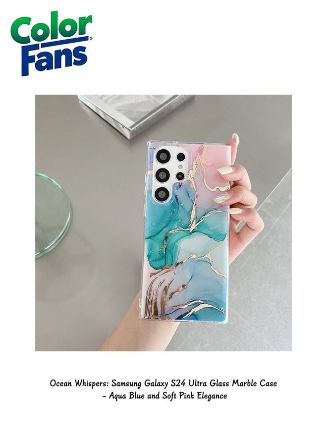 Color Fans Samsung Galaxy S24 Ultra Glass Marble Case - Aqua Blue and Soft Pink Elegance 