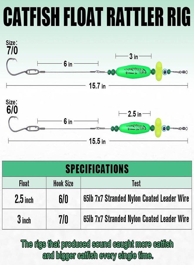 XFISHMAN Catfish-Rig-for-Bank-Fishing-Catfishing-Tackle-Floats-with-Rattler-Santee Cooper Rig Equipment (Green - 4 Pack, 2.5 inch) - Image 4
