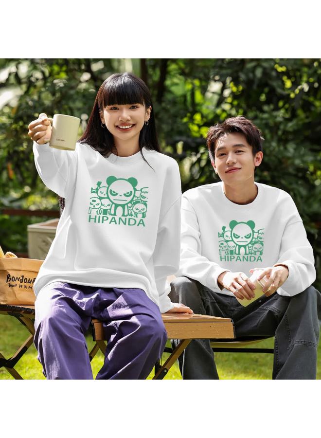 Hipanda o Panda Uni Hoodie Autumn American Style Loose Fit Men's White Crewneck Base Shirt 3XL - Image 2