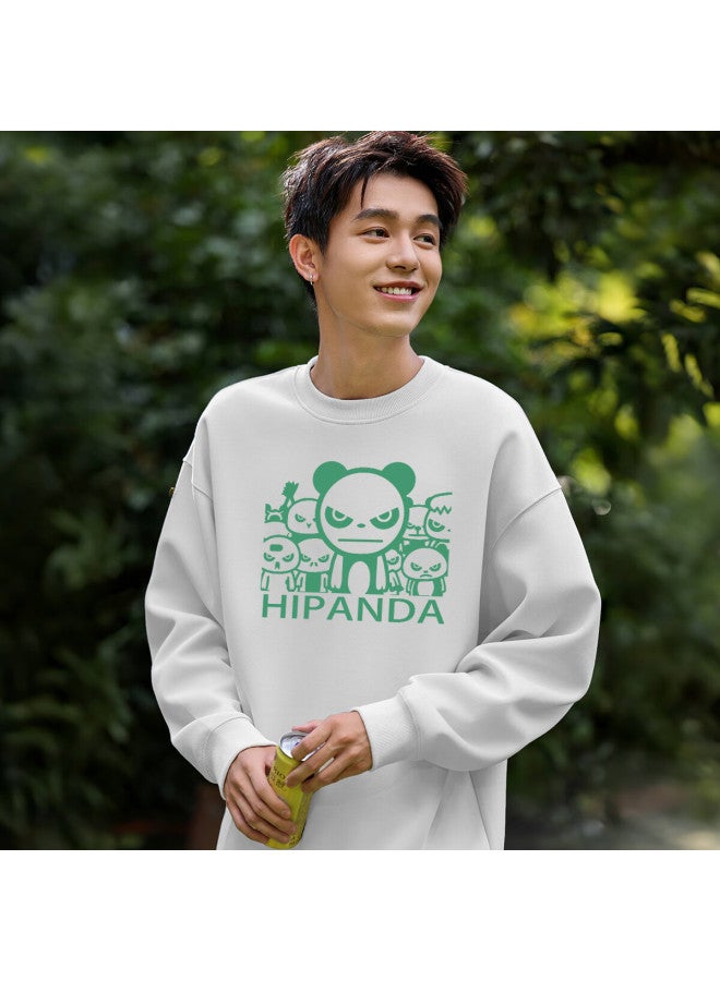 Hipanda o Panda Uni Hoodie Autumn American Style Loose Fit Men's White Crewneck Base Shirt 3XL - Image 4