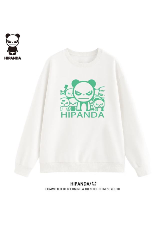 Hipanda o Panda Uni Hoodie Autumn American Style Loose Fit Men's White Crewneck Base Shirt 3XL - Image 1