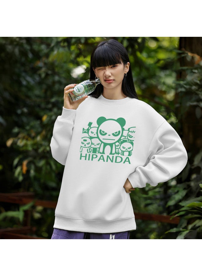 Hipanda o Panda Uni Hoodie Autumn American Style Loose Fit Men's White Crewneck Base Shirt 3XL - Image 5