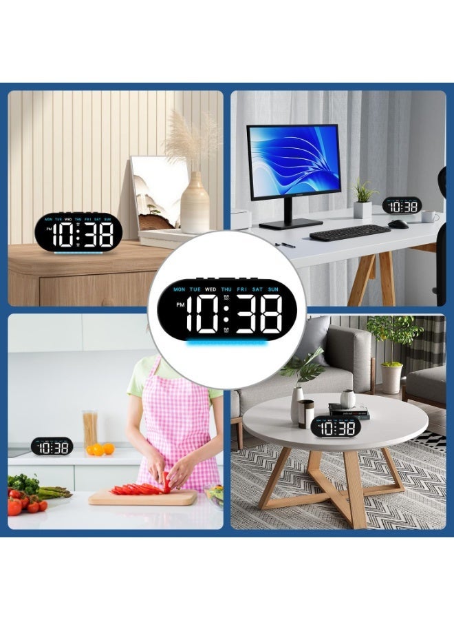 ألاماريك ساعة منبه رقمية من 7.8 انش، ساعة رقمية LED مع اضاءة محيطة، ساعة رقمية مع اليوم/التاريخ/درجة الحرارة/التعتيم التلقائي/منبه مزدوج/غفوة - 12/24 ساعة، للاطفال وكبار السن والمنزل والمكتب - Image 3