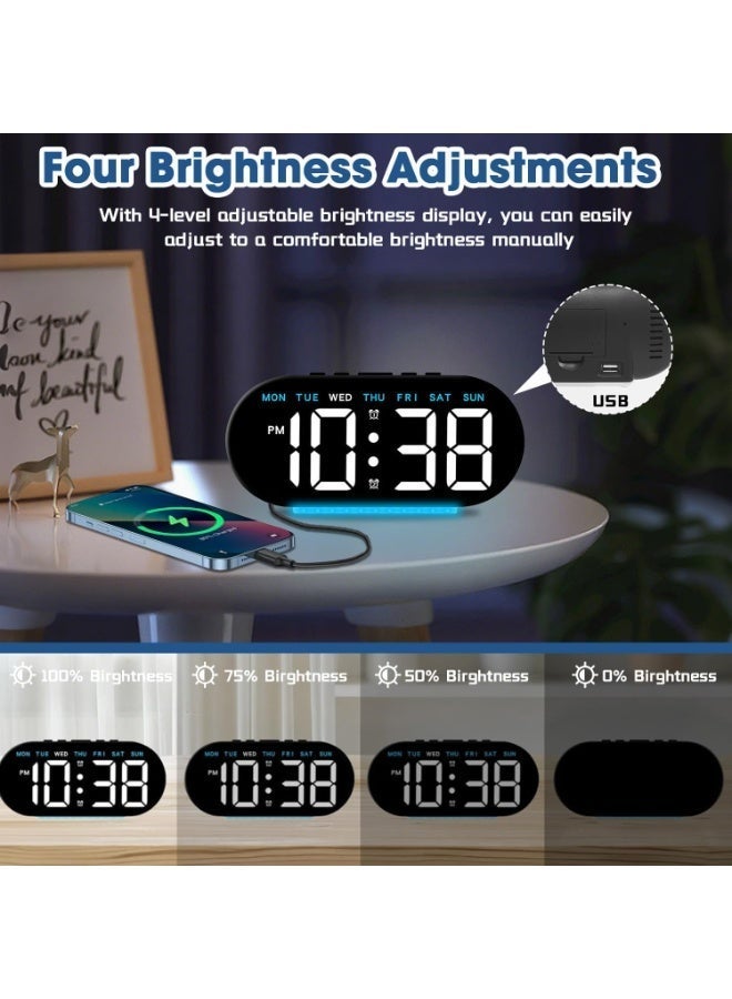 ألاماريك ساعة منبه رقمية من 7.8 انش، ساعة رقمية LED مع اضاءة محيطة، ساعة رقمية مع اليوم/التاريخ/درجة الحرارة/التعتيم التلقائي/منبه مزدوج/غفوة - 12/24 ساعة، للاطفال وكبار السن والمنزل والمكتب - Image 4