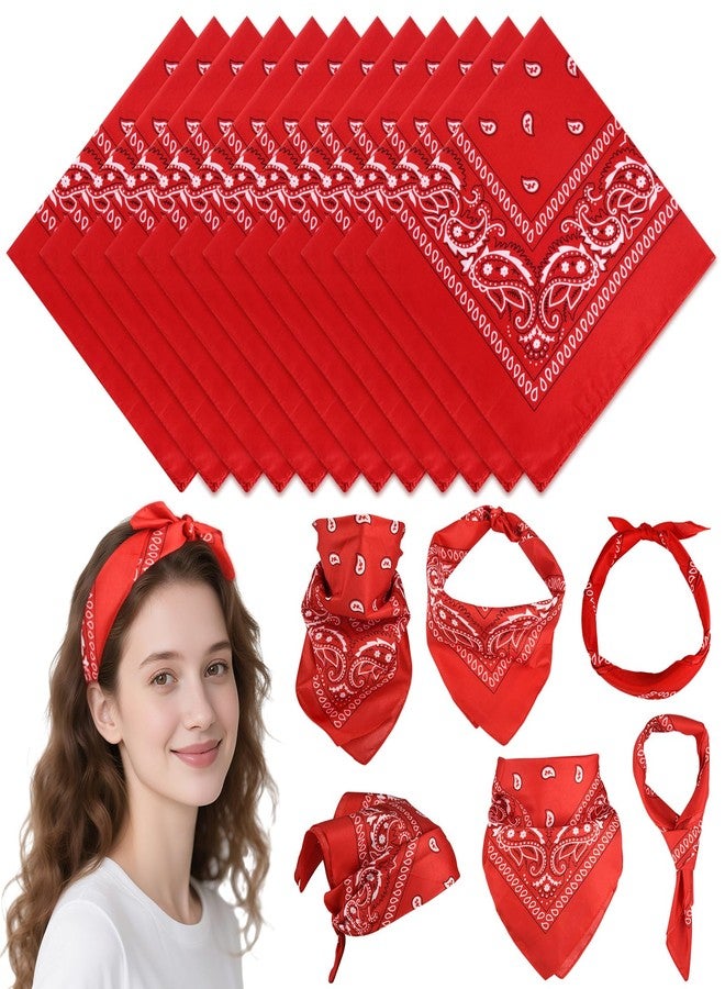 بلولون مجموعة من 12 قطعة من مناديل الرأس الحمراء من PLULON، مقاس 20 × 20 بوصة، بنقشة بيزلي، مناسبة للرجال والنساء، وشاح رأس، منديل مربع نيون، قناع وجه، غطاء رأس للأولاد والبنات، مصنوعة من البوليستر 100%. - Image 1