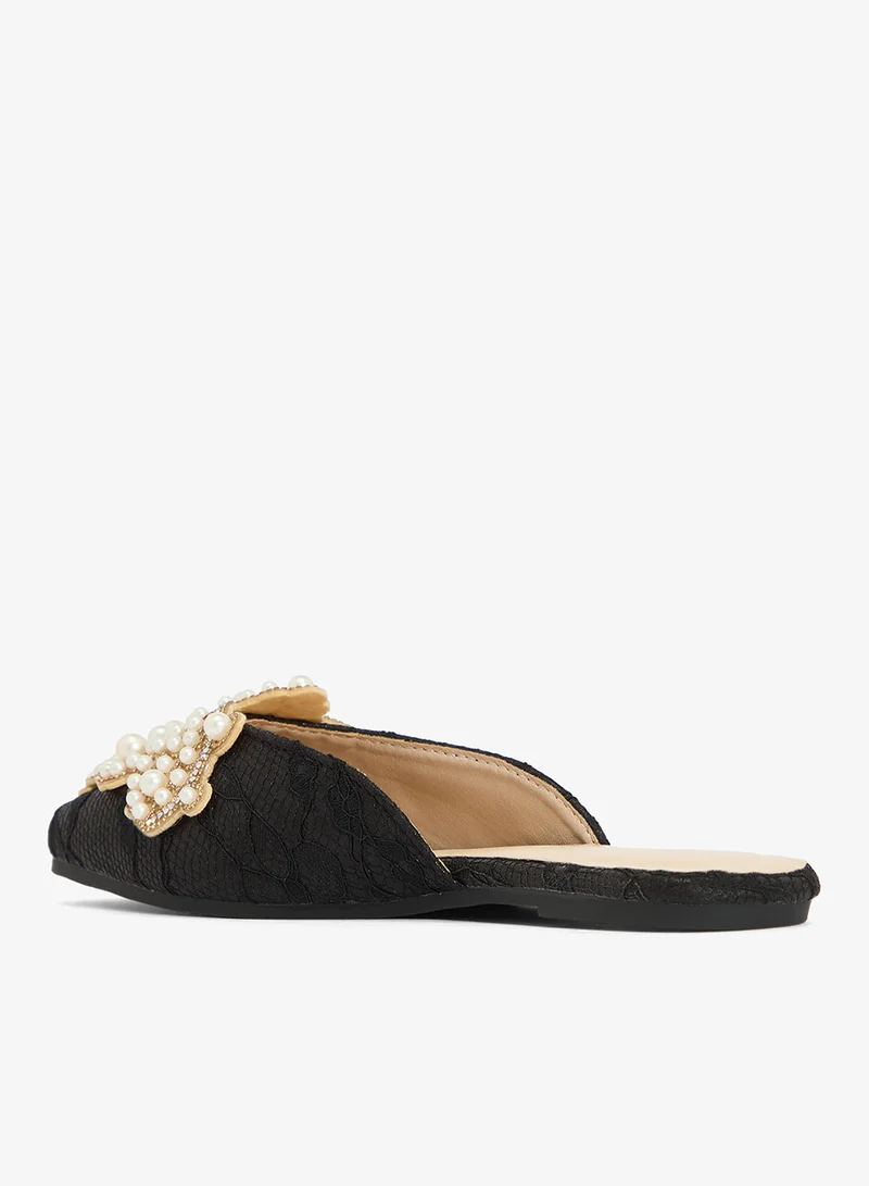 Khizana Black Pearl Detail Pointed Toe Flat Sandals for Women | Best Price UAE