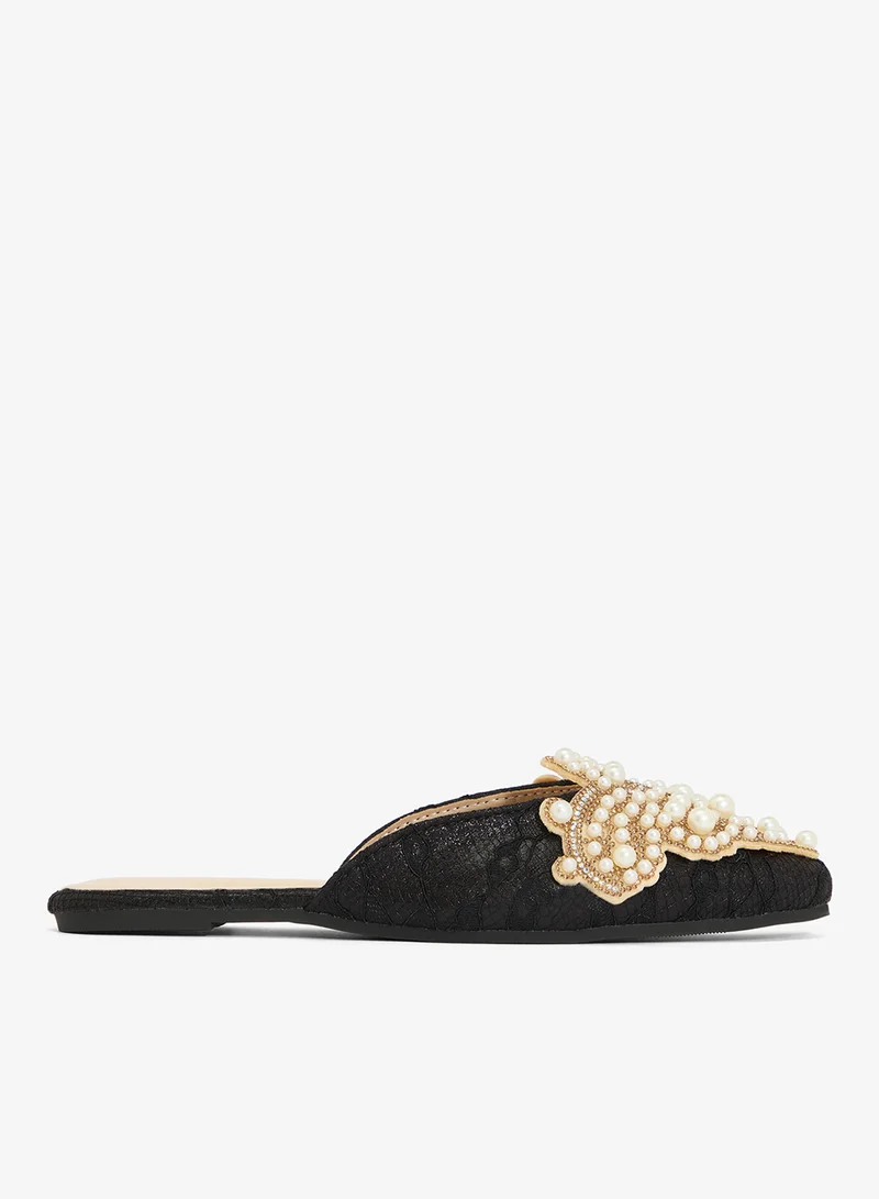 Khizana Pearl Detail Pointed Toe Flat Sandals