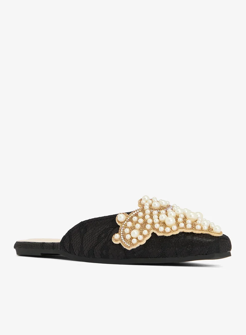 Khizana Pearl Detail Pointed Toe Flat Sandals