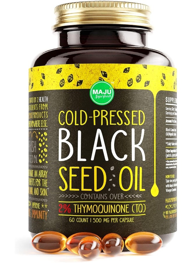 Maju Superfoods 2% Thymoquinone Cold Pressed Seed Oil Capsules - Black  - Image 1