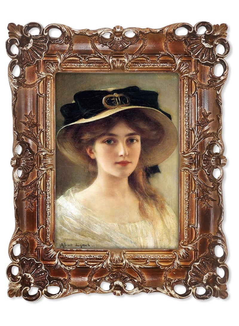 ... خمر الأوروبي مستطيل الراتنج إطار الصورة مع تصميم منقوش ، ديكور الحائط الذهبي للمنزل - معلقة وعرض منضدية - Image 1