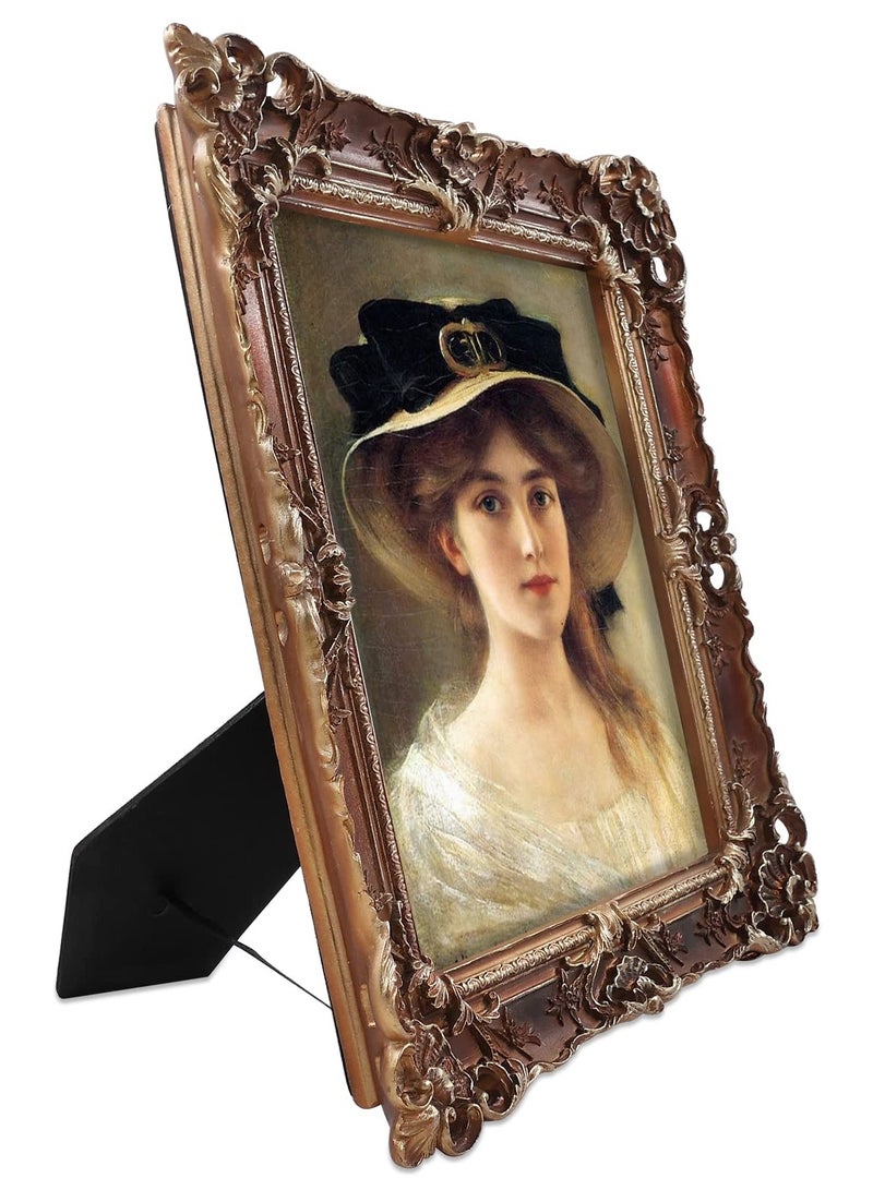 ... خمر الأوروبي مستطيل الراتنج إطار الصورة مع تصميم منقوش ، ديكور الحائط الذهبي للمنزل - معلقة وعرض منضدية - Image 3