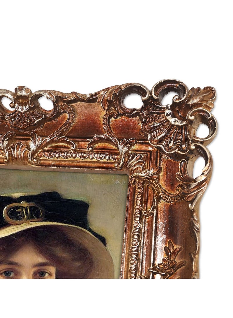 ... خمر الأوروبي مستطيل الراتنج إطار الصورة مع تصميم منقوش ، ديكور الحائط الذهبي للمنزل - معلقة وعرض منضدية - Image 4