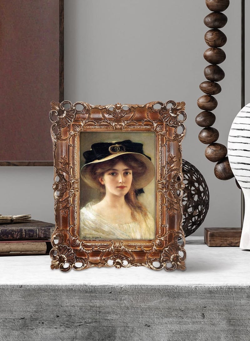 ... خمر الأوروبي مستطيل الراتنج إطار الصورة مع تصميم منقوش ، ديكور الحائط الذهبي للمنزل - معلقة وعرض منضدية - Image 2