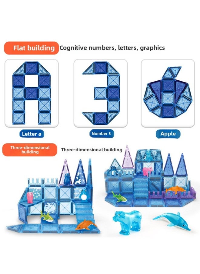 Children's Magnetic Film Building Blocks Marine Color Super-strong Magnetic Color Window Three-dimensional Three-dimensional Spell 3-6 Years Old DIY-Color:J060 "Marine Magnetic Sheet" 76PCS  - Image 3