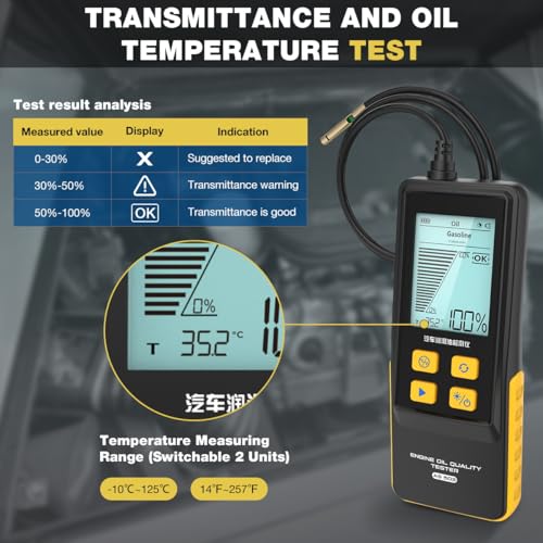 CMTOOL Engine Oil Tester Kit Gasoline & Diesel Engine Oil Quality Test Kit, Quick Testing Transmittance and Temperature, Car Diagnostic Analysis Tool with 31.5 inch Flexible Probe, Includes 4 Batteries - Image 3