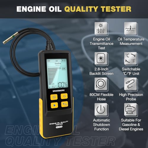 CMTOOL Engine Oil Tester Kit Gasoline & Diesel Engine Oil Quality Test Kit, Quick Testing Transmittance and Temperature, Car Diagnostic Analysis Tool with 31.5 inch Flexible Probe, Includes 4 Batteries - Image 2