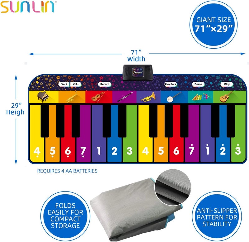 Sunlin 6 ft. Floor Piano Mat for Kids & Toddlers, Giant Piano Mat, 24 Keys, 10 Built in Songs, 8 Instrument Sounds, Record & Playback, Song Booklet, Musical Toy Gift for Boys & Girls Age 3 4 5 6 7 8 9 - Image 5
