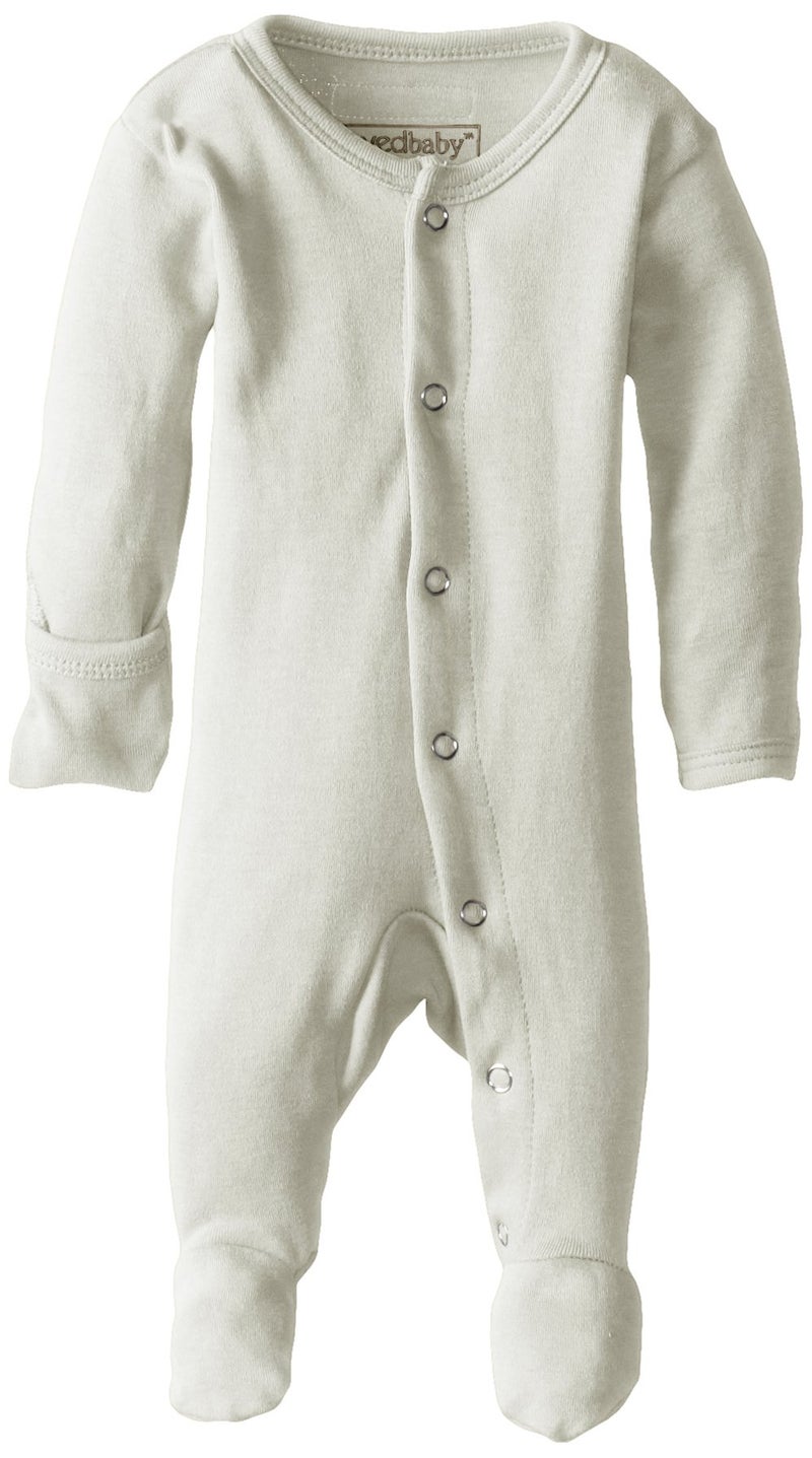 L'ovedbaby Baby Girls Organic Snap One-Piece Footies, Stone, 6-9 Months US - Image 1