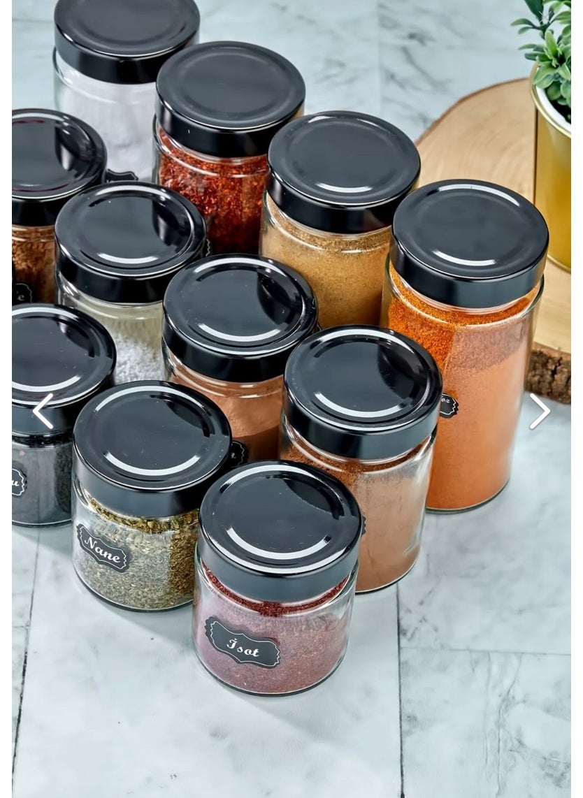 Fbz Home 12-Piece Labeled Deep Twist Glass Spice Jar Set 255-350-500 ml Jar Set  - Image 4