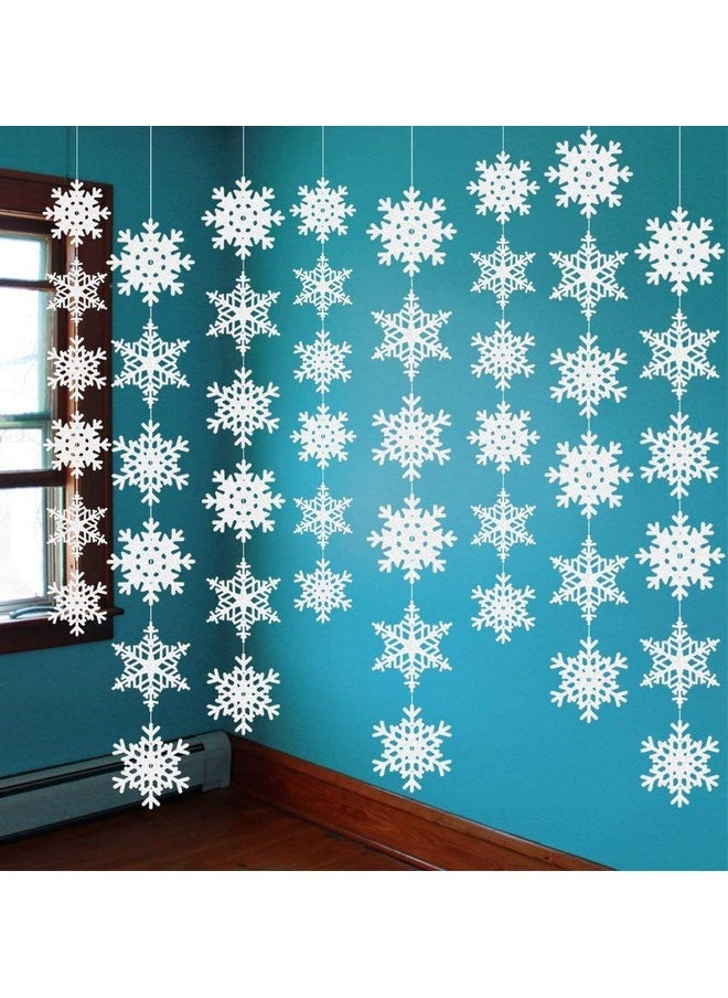 jollylife 12Pcs Snowflake Garland Winter Party Wonderland Birthday Decorations - Christmas Snow Flake Streamers Strings Hanging Decor  - Image 1