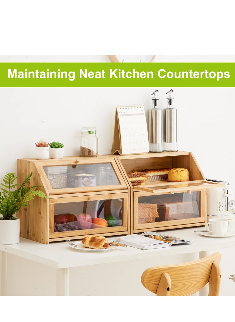 XiuWoo - Bread Storage Farmhouse Bread Box for Kitchen Countertop Bread Container with Clear Window Breadbox Double Layer Bamboo Wooden Extra-Large Capacity Bin Kitchen Food Storage Container Self-Assembly - Image 1