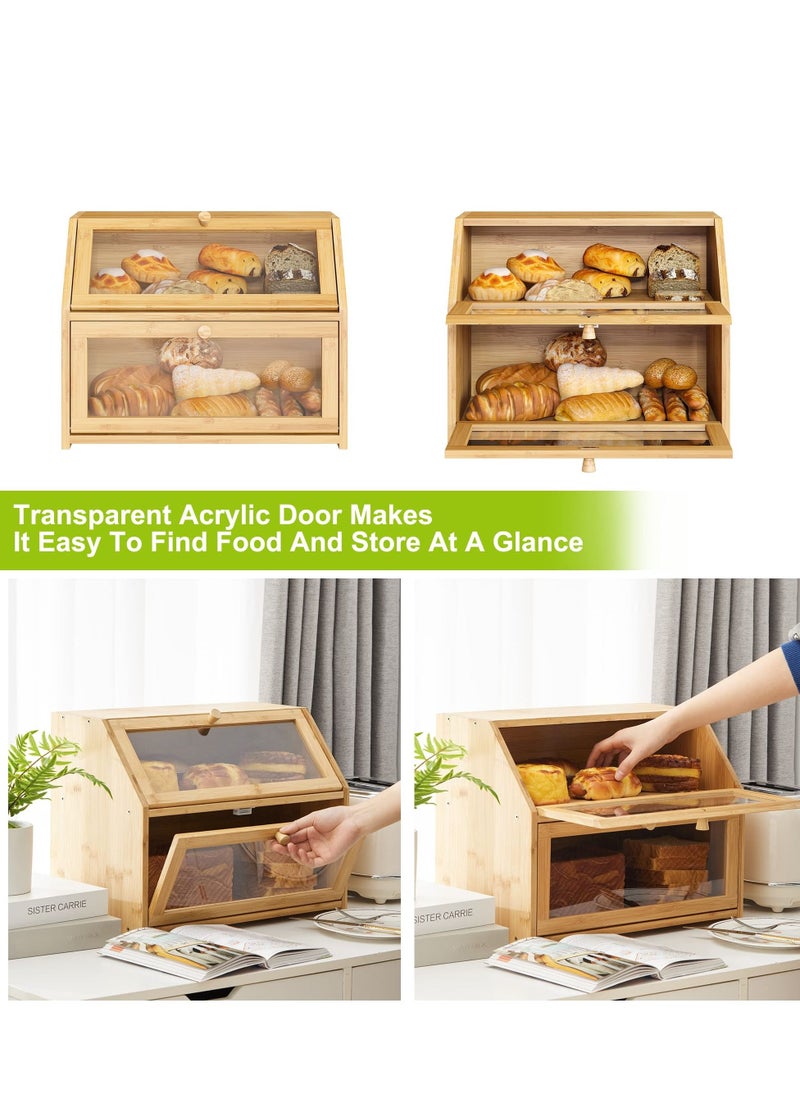 XiuWoo - Bread Storage Farmhouse Bread Box for Kitchen Countertop Bread Container with Clear Window Breadbox Double Layer Bamboo Wooden Extra-Large Capacity Bin Kitchen Food Storage Container Self-Assembly - Image 1