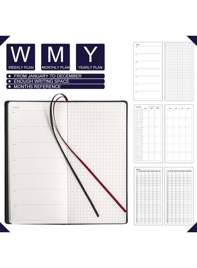 Fuyoooo 1 Pcs Weekly Plan Portable Planner Undated Year Month Week Mini Slim Notebook Journal Schedule for Traveler Student Office (Navy Blue) - Image 4