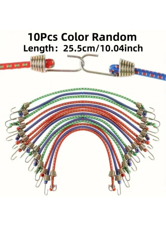 10 قطعة من أربطة الشد المرنة الثقيلة مع خطاطيف معدنية للتخزين في التخييم والدراجات - Image 1