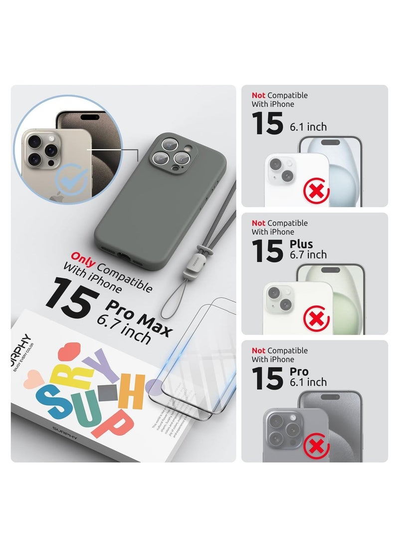 Raxoom Design for iPhone 15 Pro Max Case, Liquid Silicone [2 x Screen Protectors & 1 x Lanyard] Protection for Each Lens Shockproof Cover for iPhone 15 Pro Max 6.7 inch 2023, Space Grey - Image 2