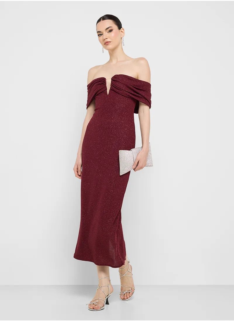 جينجر بوتيك Off-Shoulder Midi Dress