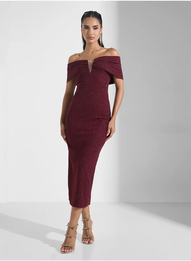 جينجر بوتيك Off Shoulder Shimmer Bodycon Dress