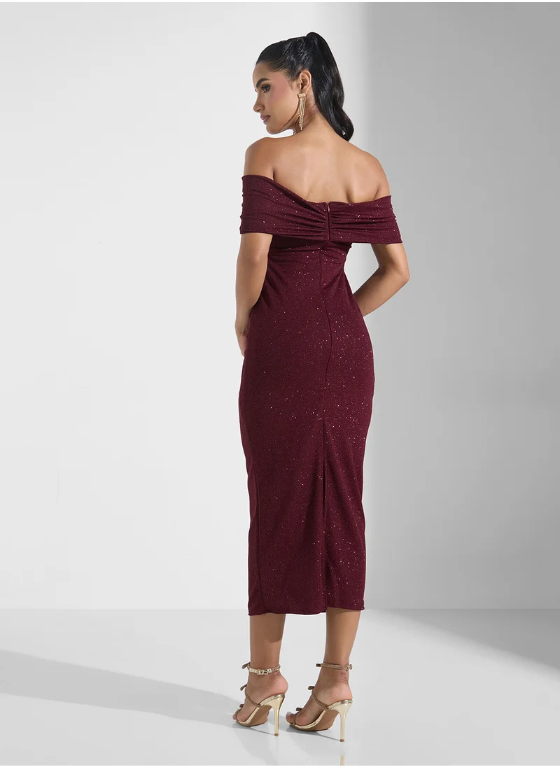 Ginger Boutique Off Shoulder Shimmer Bodycon Dress