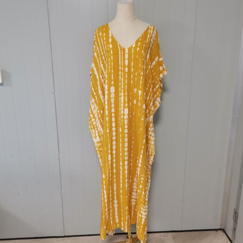 Generic 2024 European and American Beach Blouse Quick-drying Smudged Loose Large Size Vacation Robe Beach Skirt Bikini Sun Protection Shirt Yellow and white 103 