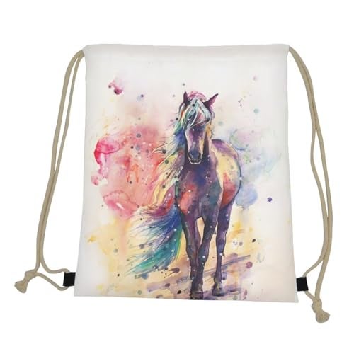 COEQINE Horse Gift Drawstring Bag Casual Backpack Sport Gym Sackpack for Women Men Girls Boys Age 5-15 - Image 1
